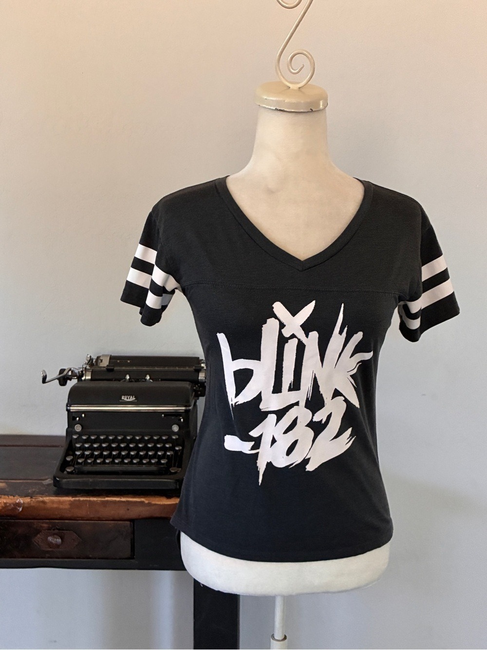 Blink 182 Varsity Style Black and White Band Tee - Size Small
